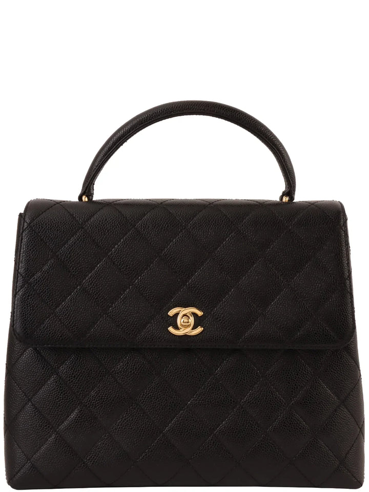 Chanel Around 2001 Made Caviar Skin Turn-Lock Top Handle Bag Black