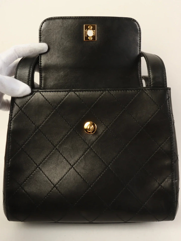 Chanel Around 1998 Made Turn-Lock Top Handle Bag Black