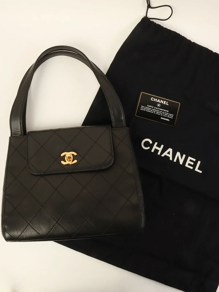 Chanel Around 1998 Made Turn-Lock Top Handle Bag Black