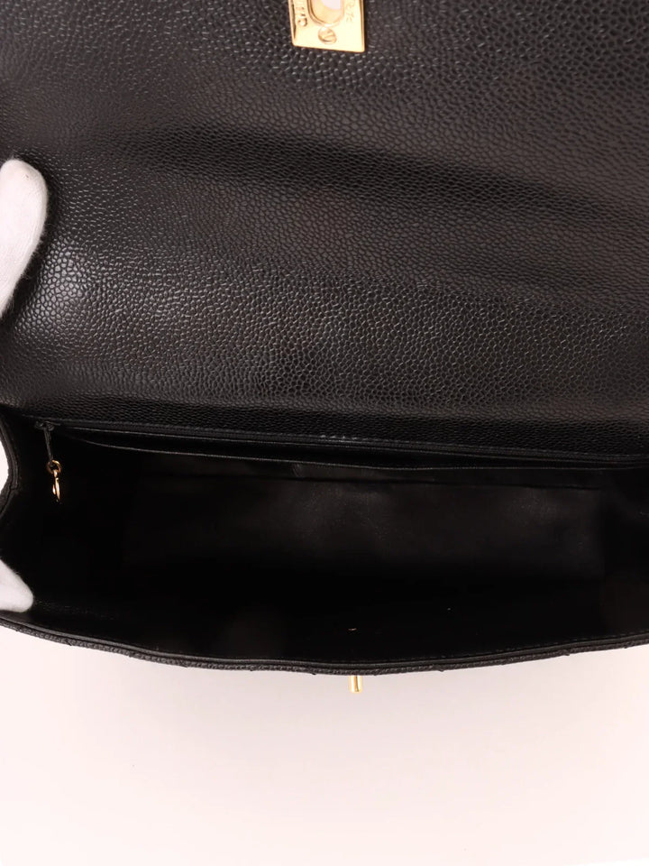 Chanel Around 2001 Made Caviar Skin Turn-Lock Top Handle Bag Black
