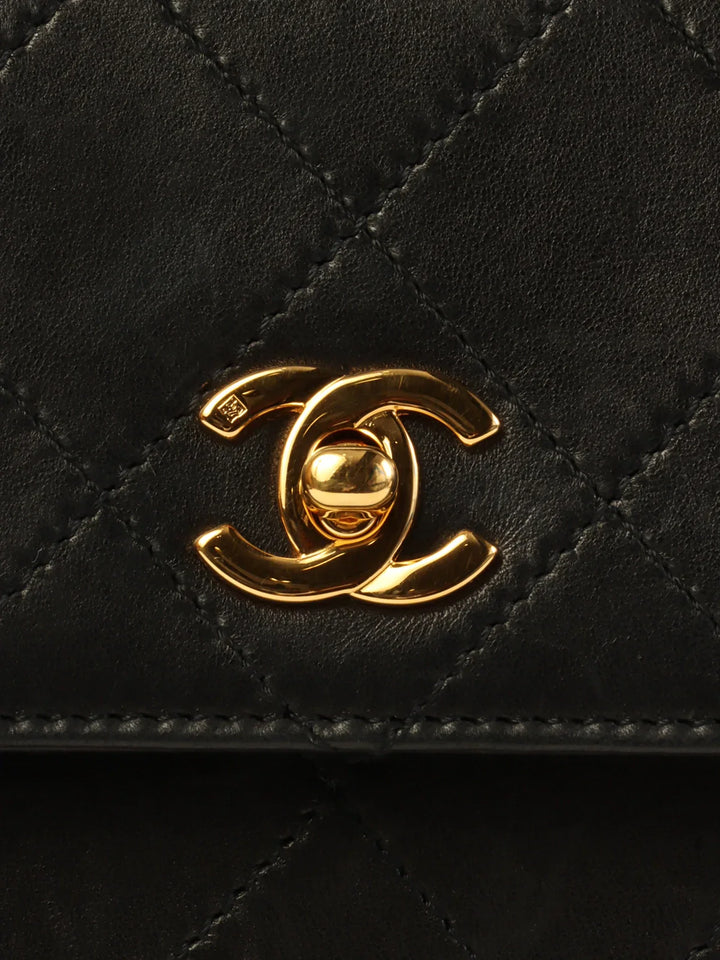 Chanel Around 1998 Made Turn-Lock Top Handle Bag Black