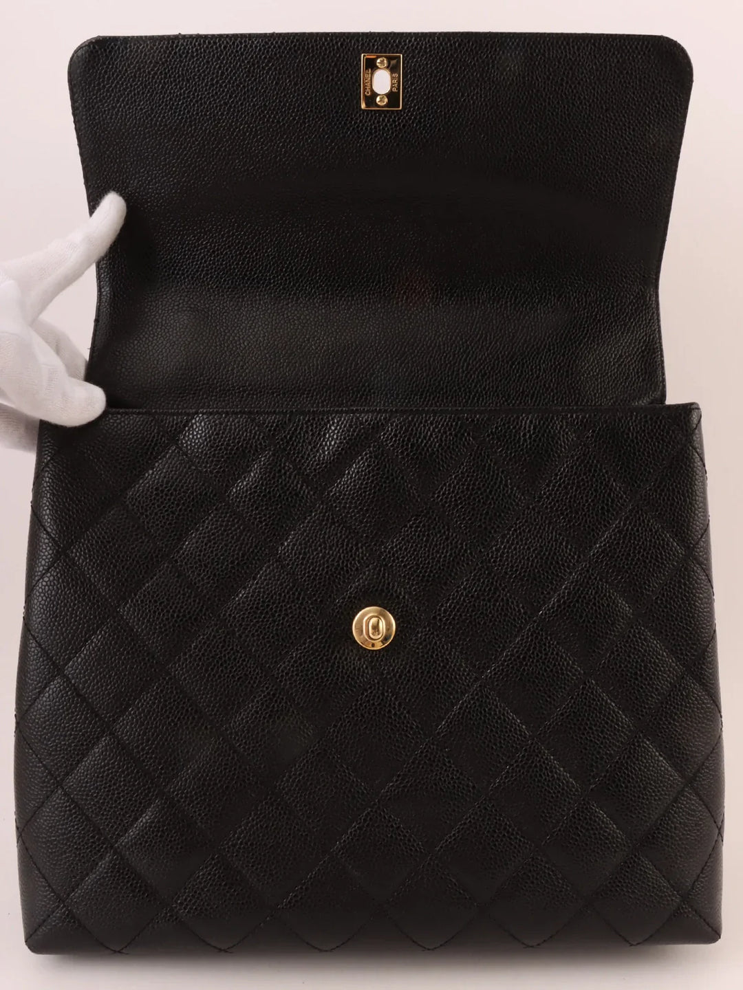 Chanel Around 2001 Made Caviar Skin Turn-Lock Top Handle Bag Black