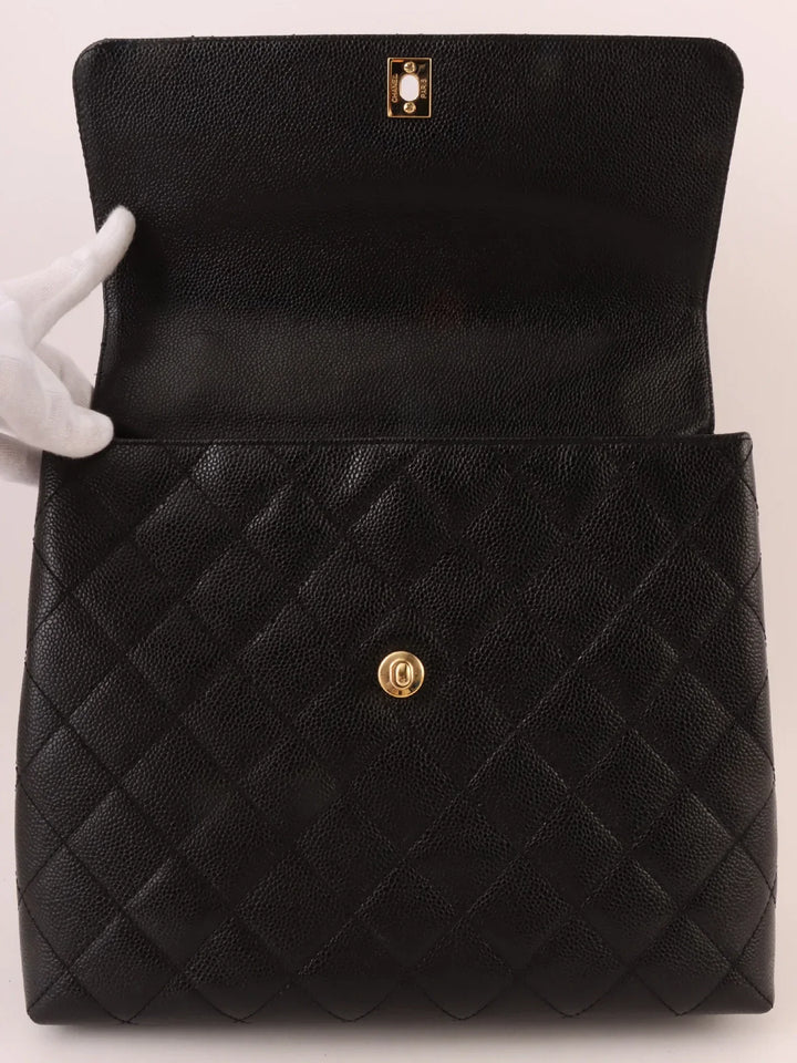Chanel Around 2001 Made Caviar Skin Turn-Lock Top Handle Bag Black