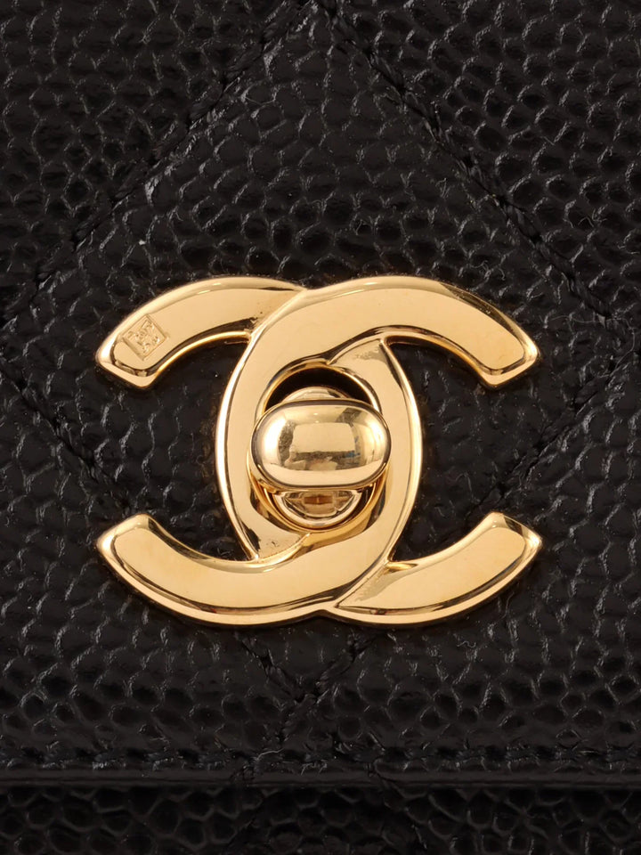 Chanel Around 2001 Made Caviar Skin Turn-Lock Top Handle Bag Black