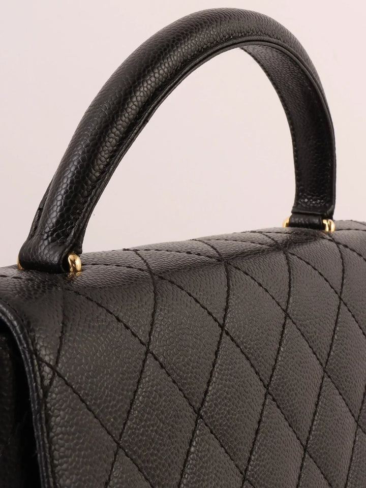 Chanel Around 2001 Made Caviar Skin Turn-Lock Top Handle Bag Black
