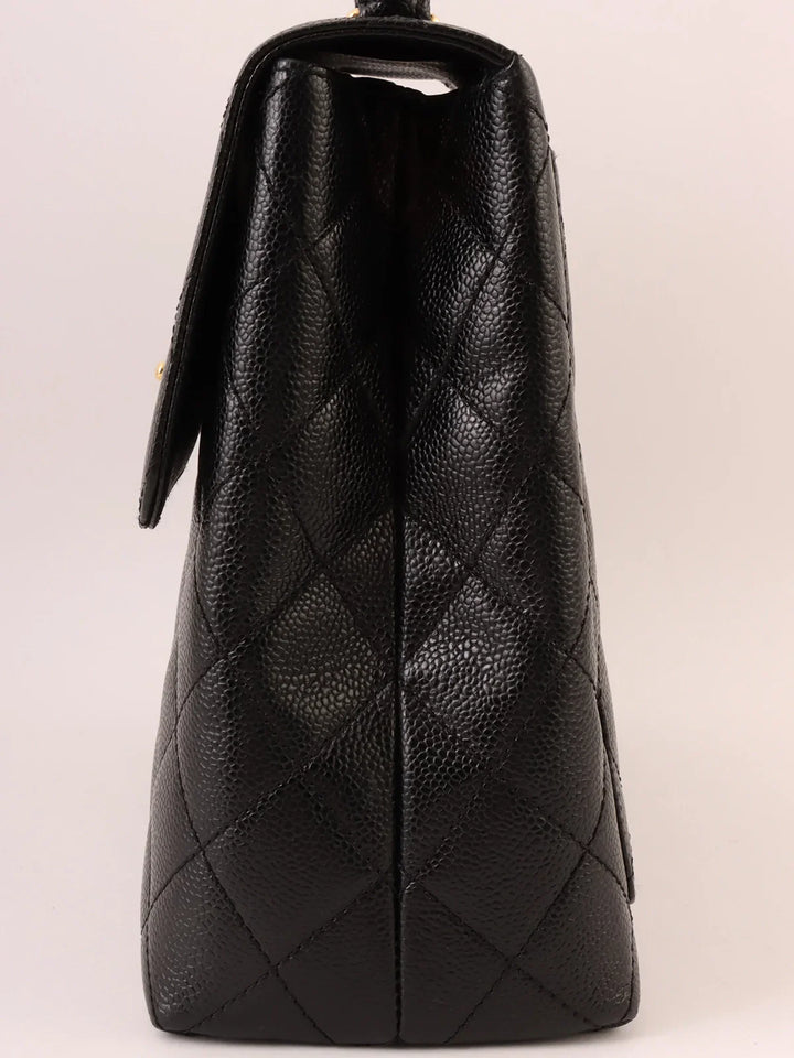 Chanel Around 2001 Made Caviar Skin Turn-Lock Top Handle Bag Black