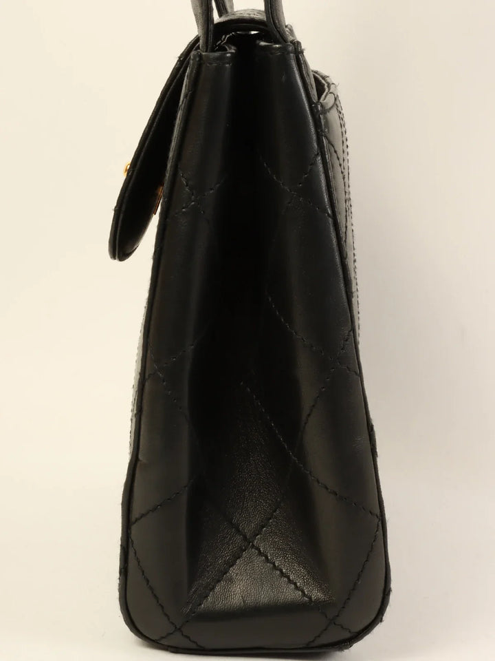 Chanel Around 1998 Made Turn-Lock Top Handle Bag Black