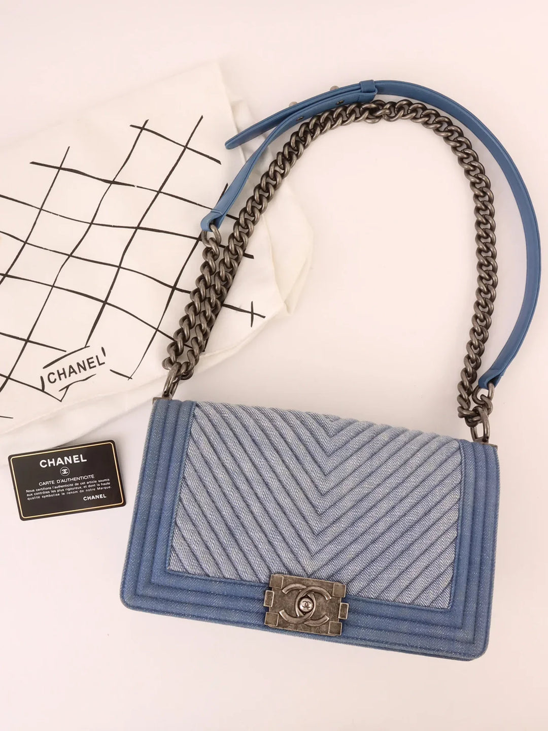 Chanel Around 2014 Made Boy  Chain Shoulder Bag Blue