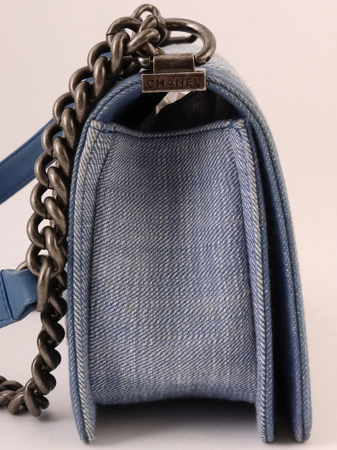 Chanel Around 2014 Made Boy  Chain Shoulder Bag Blue