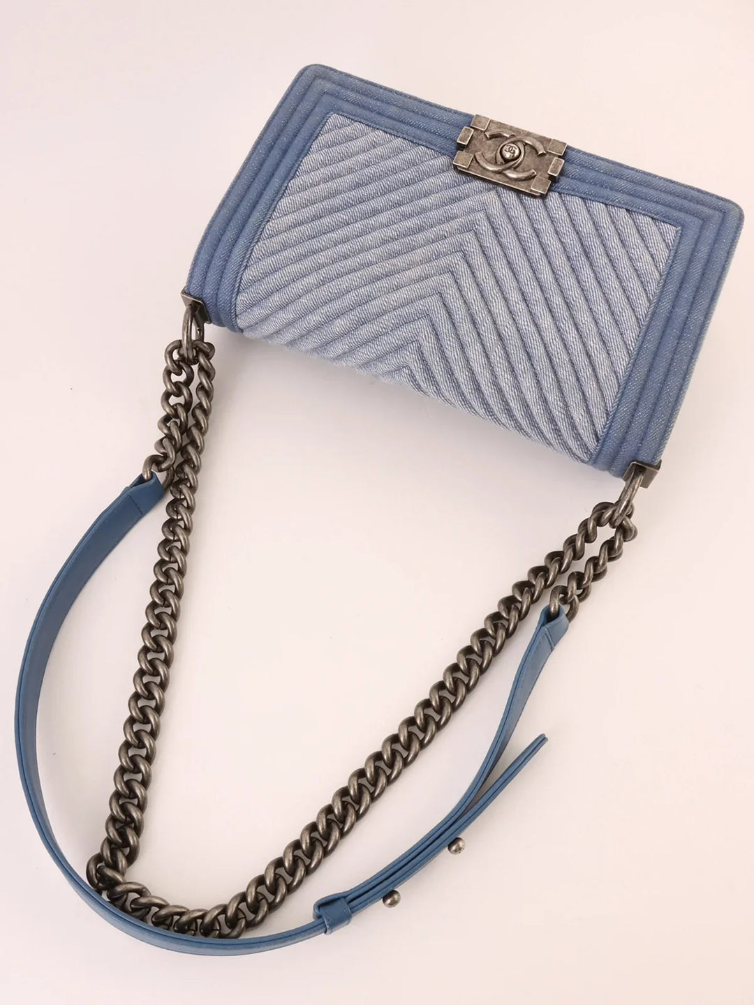 Chanel Around 2014 Made Boy  Chain Shoulder Bag Blue