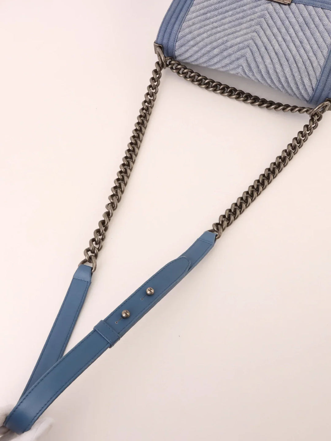 Chanel Around 2014 Made Boy  Chain Shoulder Bag Blue