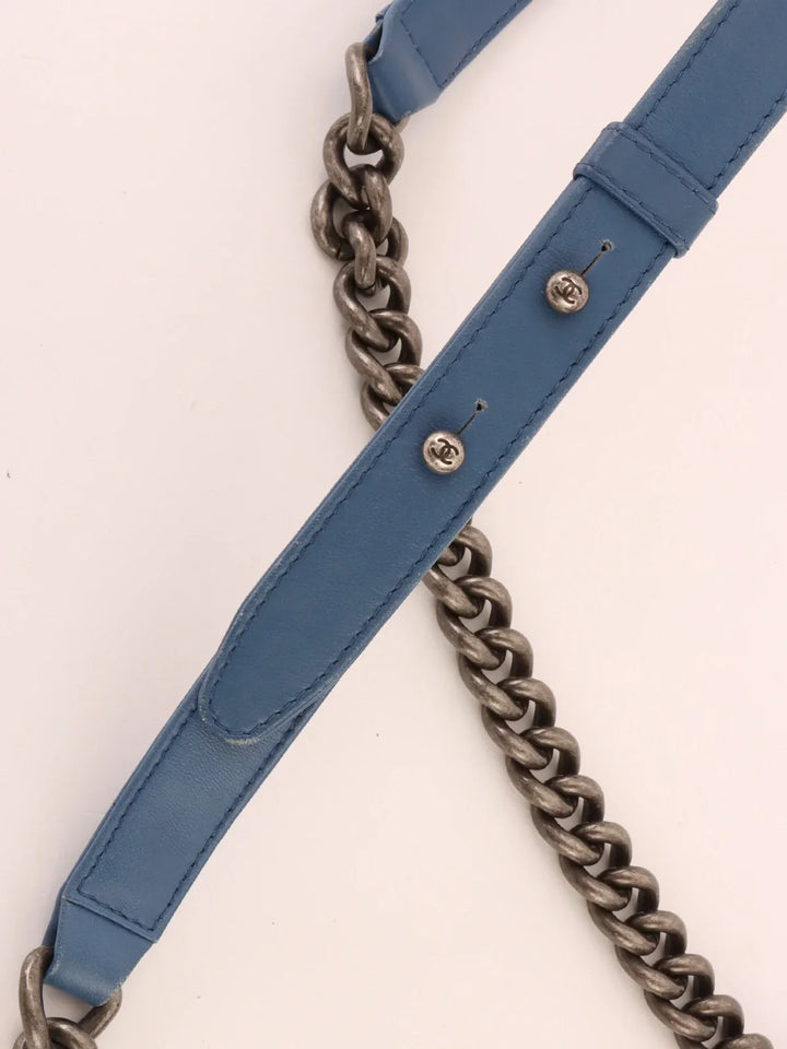 Chanel Around 2014 Made Boy  Chain Shoulder Bag Blue