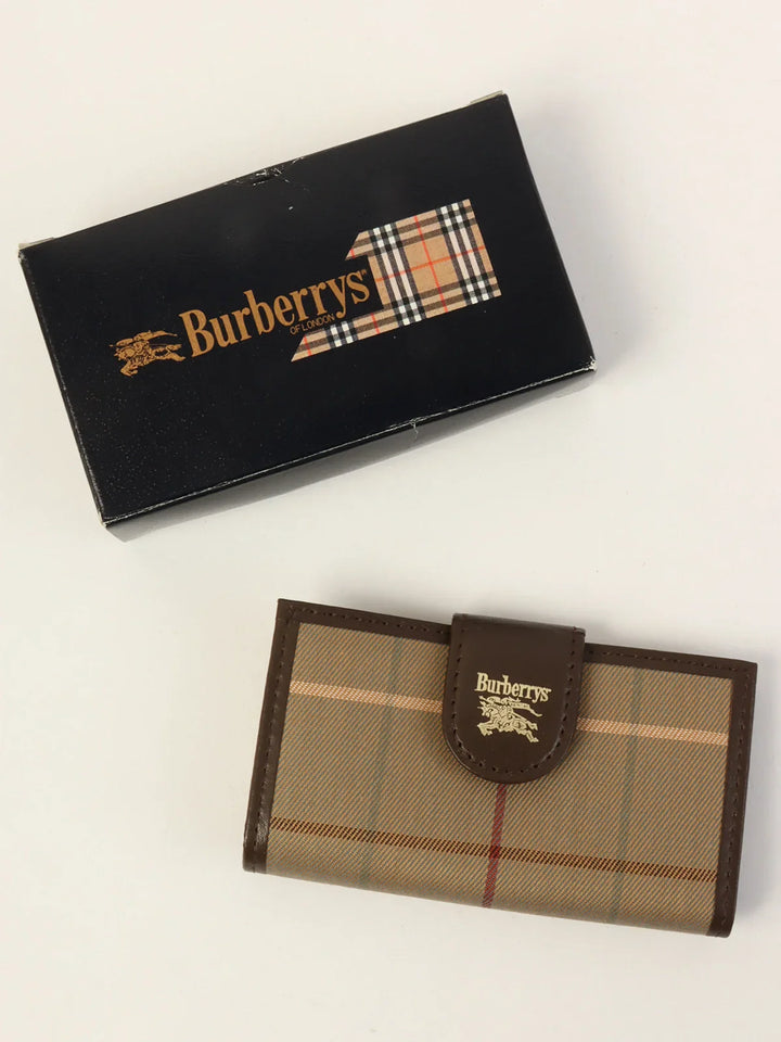 Burberry Check Pattern Logo Embossed Key Case Melon Yellow/Brown