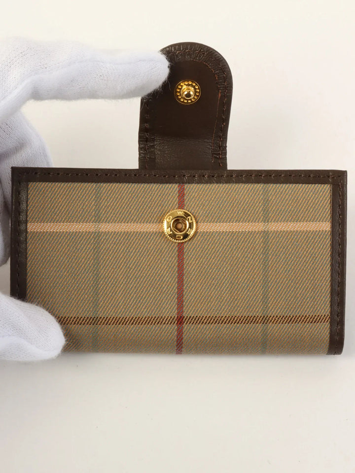 Burberry Check Pattern Logo Embossed Key Case Melon Yellow/Brown