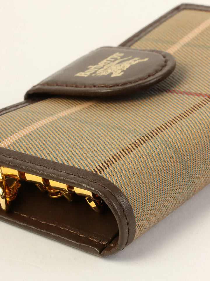 Burberry Check Pattern Logo Embossed Key Case Melon Yellow/Brown