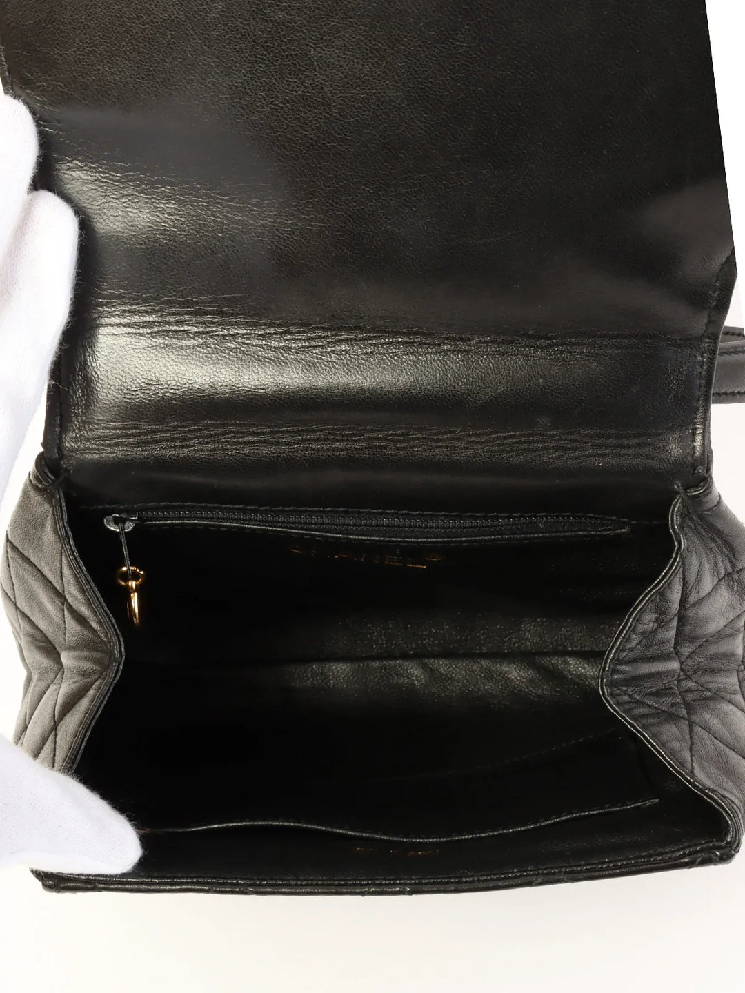 Chanel Around 1995 Made Turn-Lock Top Handle Bag Black
