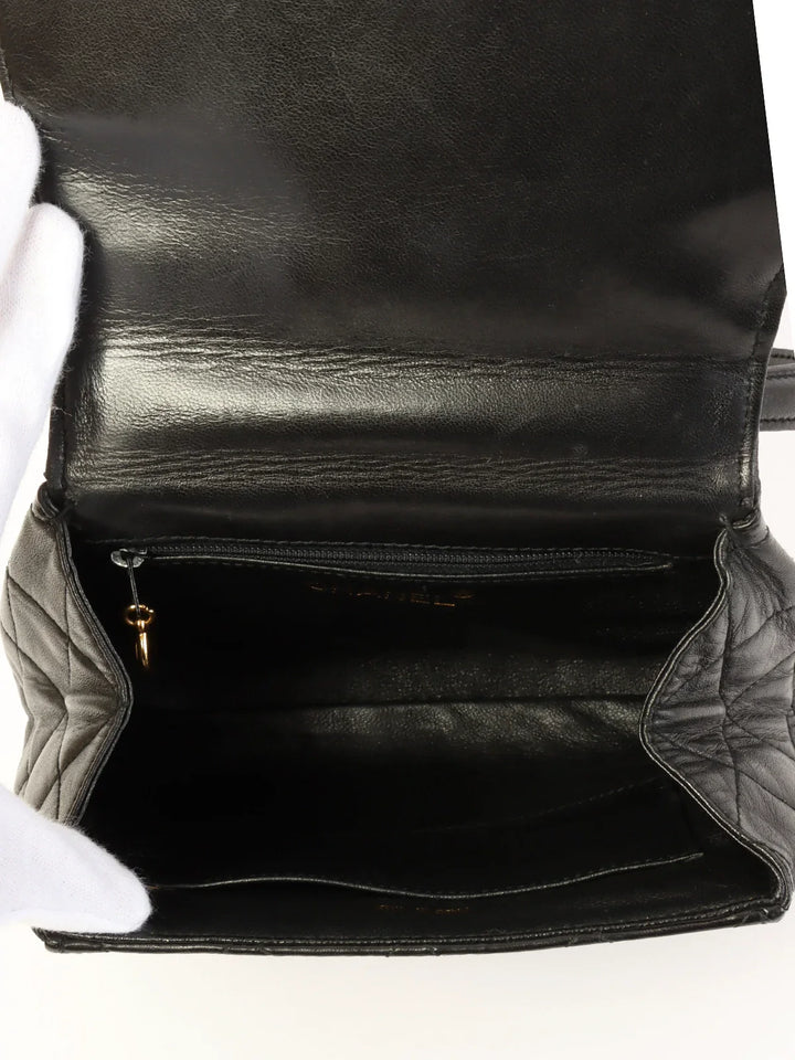 Chanel Around 1995 Made Turn-Lock Top Handle Bag Black