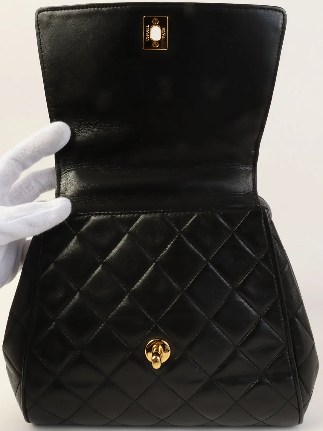 Chanel Around 1995 Made Turn-Lock Top Handle Bag Black