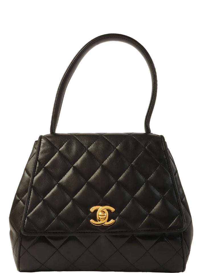 Chanel Around 1995 Made Turn-Lock Top Handle Bag Black