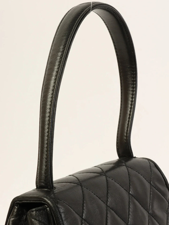 Chanel Around 1995 Made Turn-Lock Top Handle Bag Black