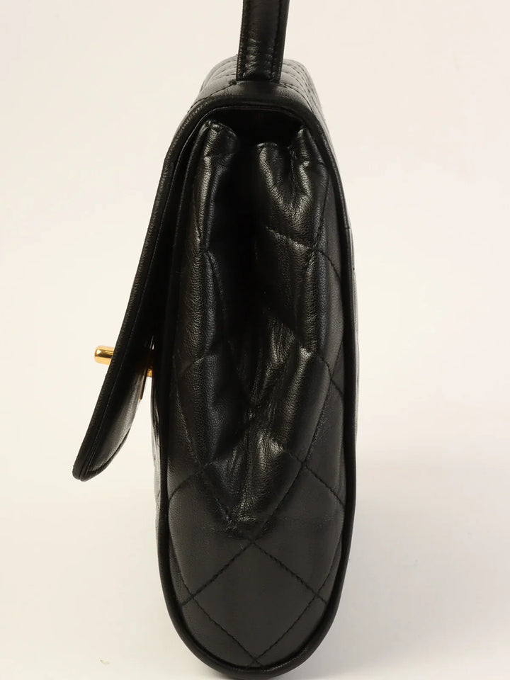 Chanel Around 1995 Made Turn-Lock Top Handle Bag Black