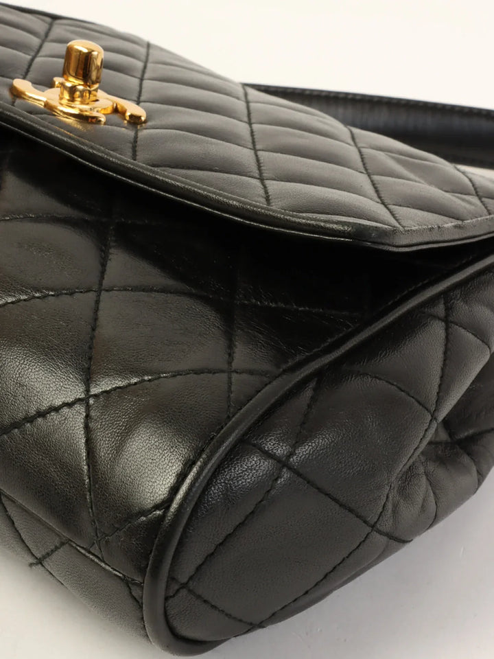 Chanel Around 1995 Made Turn-Lock Top Handle Bag Black