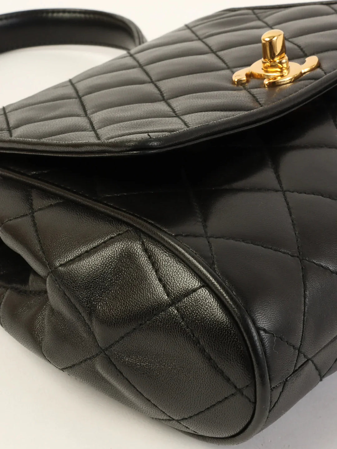 Chanel Around 1995 Made Turn-Lock Top Handle Bag Black