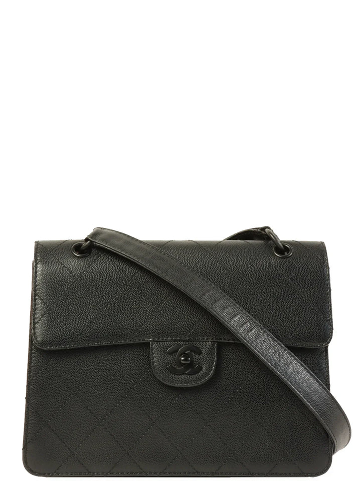 Chanel Around 1998 Made Caviar Skin Turn-Lock Shoulder Bag Black