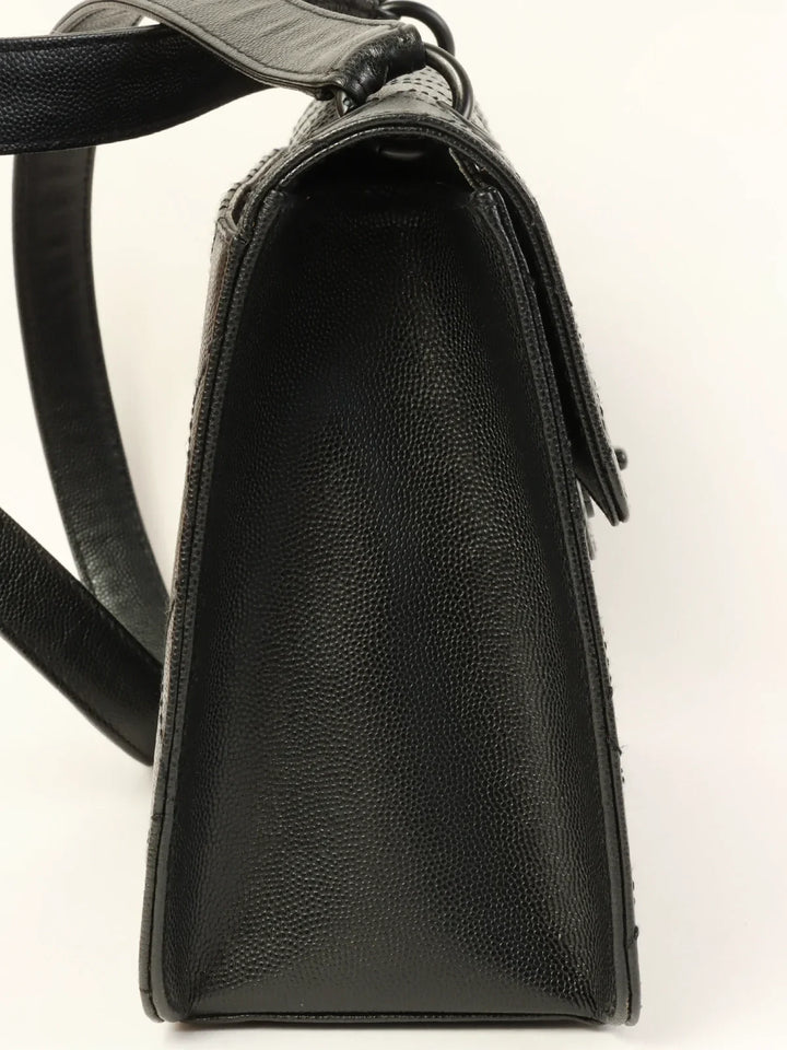 Chanel Around 1998 Made Caviar Skin Turn-Lock Shoulder Bag Black