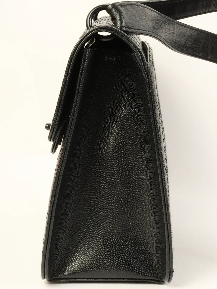 Chanel Around 1998 Made Caviar Skin Turn-Lock Shoulder Bag Black