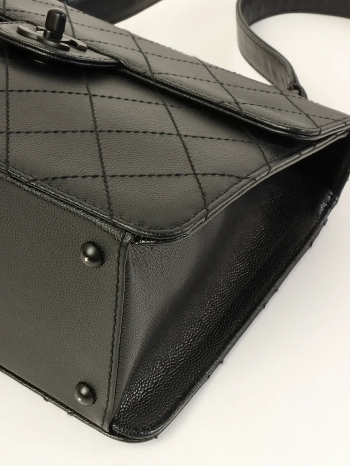 Chanel Around 1998 Made Caviar Skin Turn-Lock Shoulder Bag Black