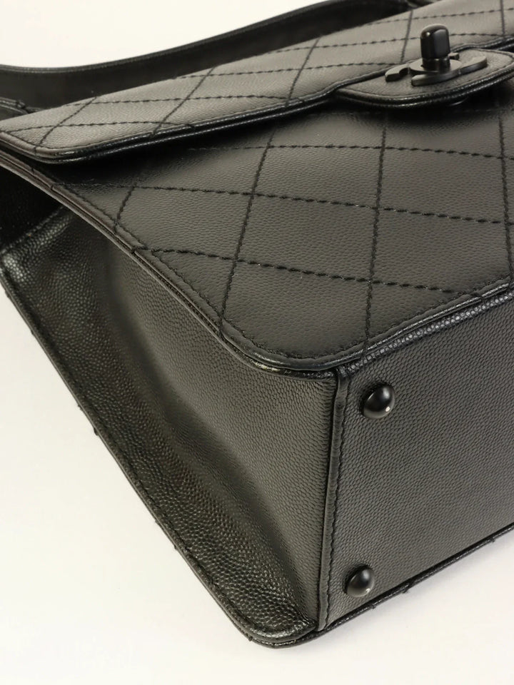 Chanel Around 1998 Made Caviar Skin Turn-Lock Shoulder Bag Black