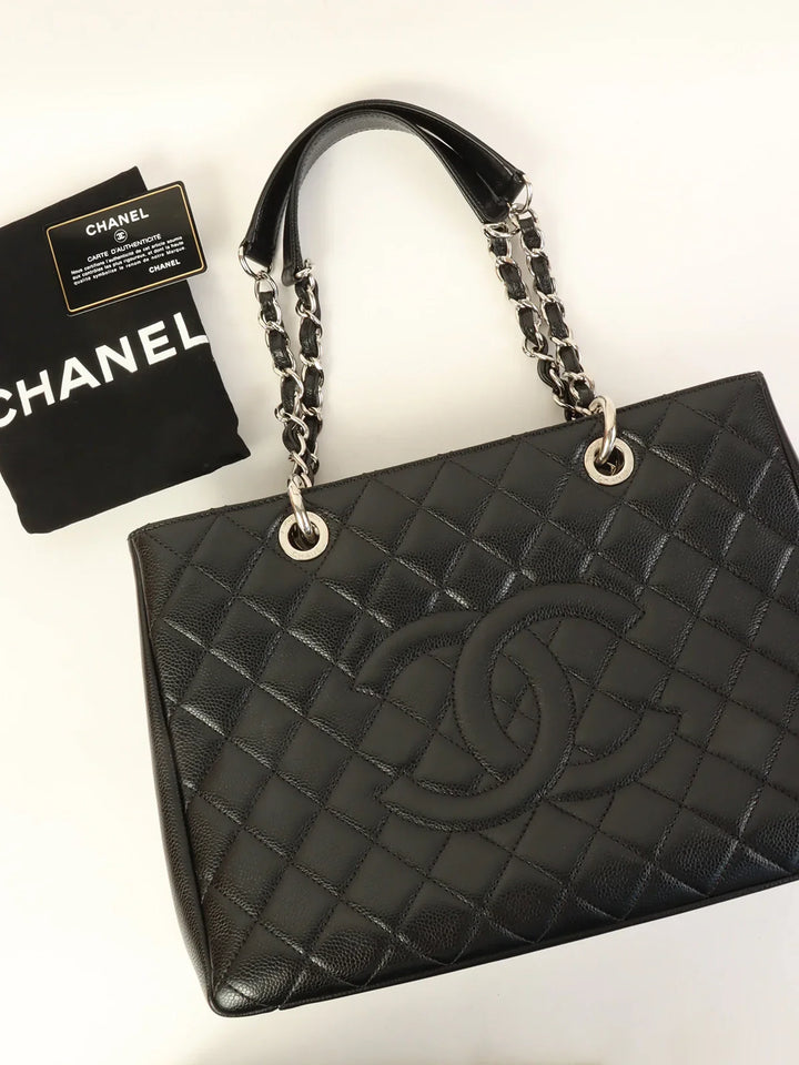 Chanel Around 2014 Made Caviar Skin Cc Mark Stitch Chain Tote Bag Black