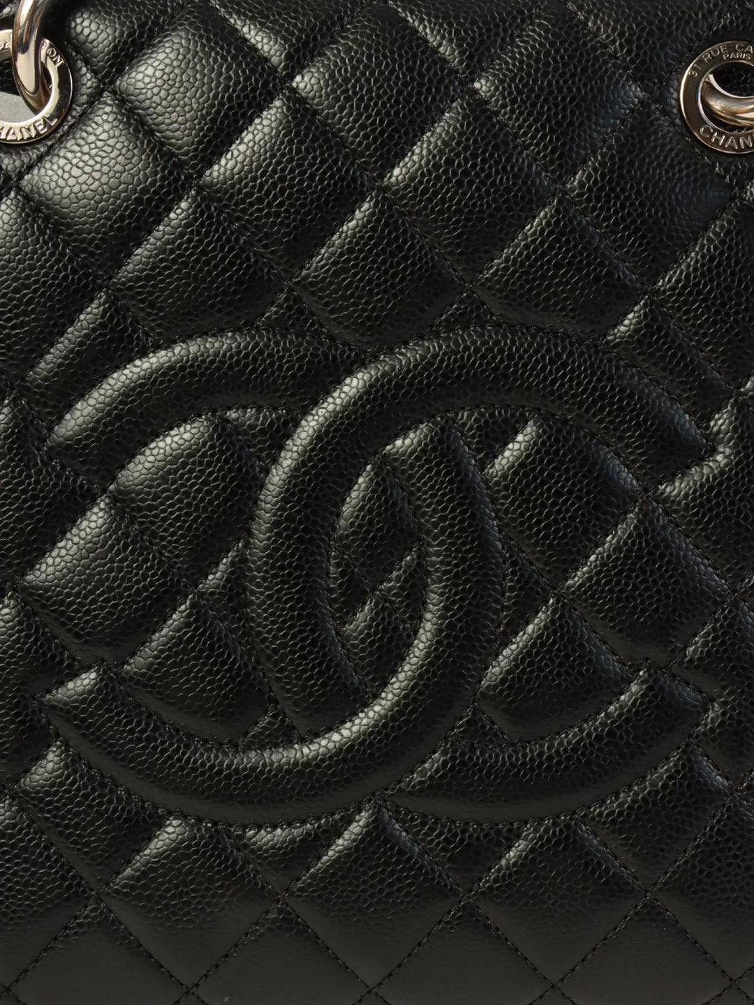 Chanel Around 2014 Made Caviar Skin Cc Mark Stitch Chain Tote Bag Black