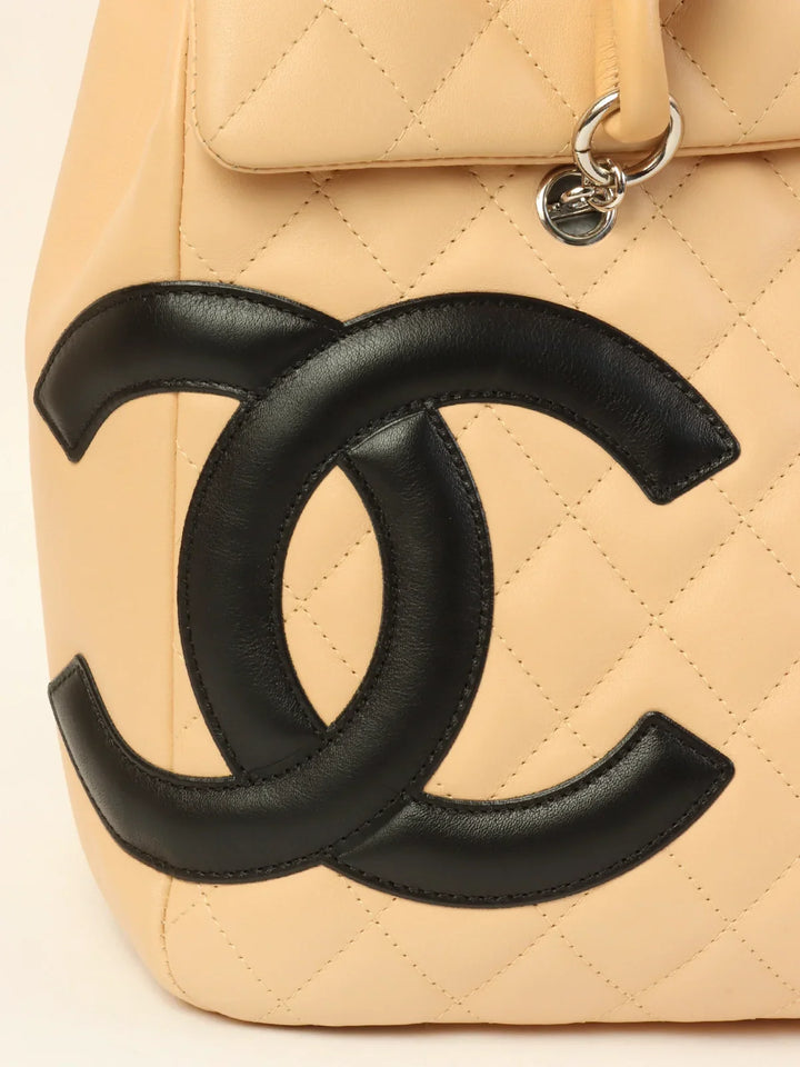 Chanel Around 2004 Made Cambon Turn-Lock Tote Bag Beige/Black