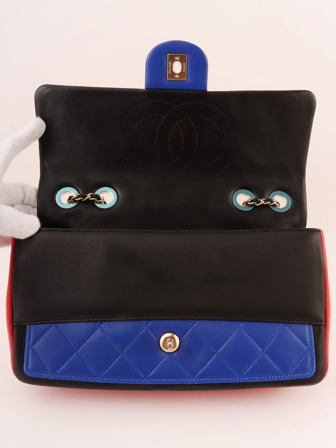 Chanel Around 2014 Made Mondrian Tricolore Turn-Lock Chain Shoulder Bag Yellow/Blue/Red