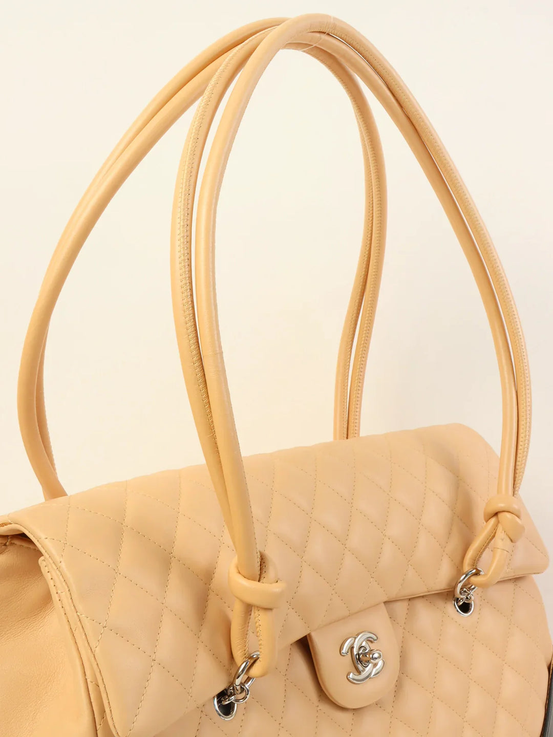 Chanel Around 2004 Made Cambon Turn-Lock Tote Bag Beige/Black