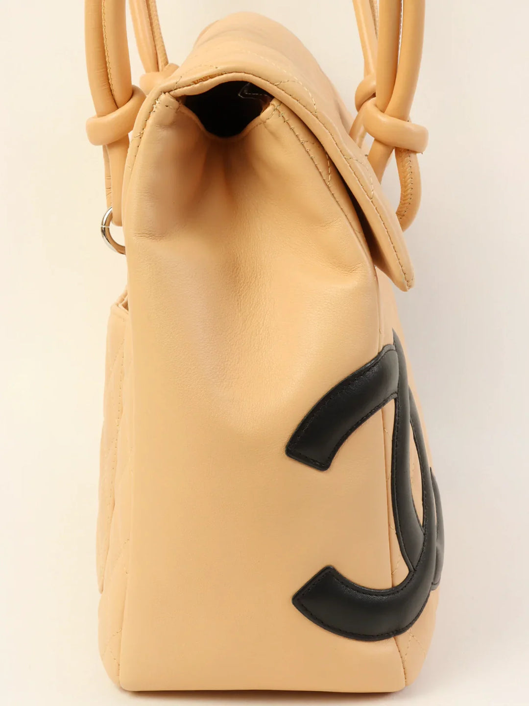 Chanel Around 2004 Made Cambon Turn-Lock Tote Bag Beige/Black