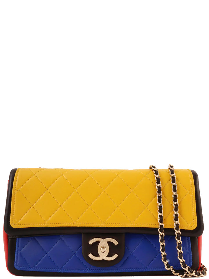 Chanel Around 2014 Made Mondrian Tricolore Turn-Lock Chain Shoulder Bag Yellow/Blue/Red