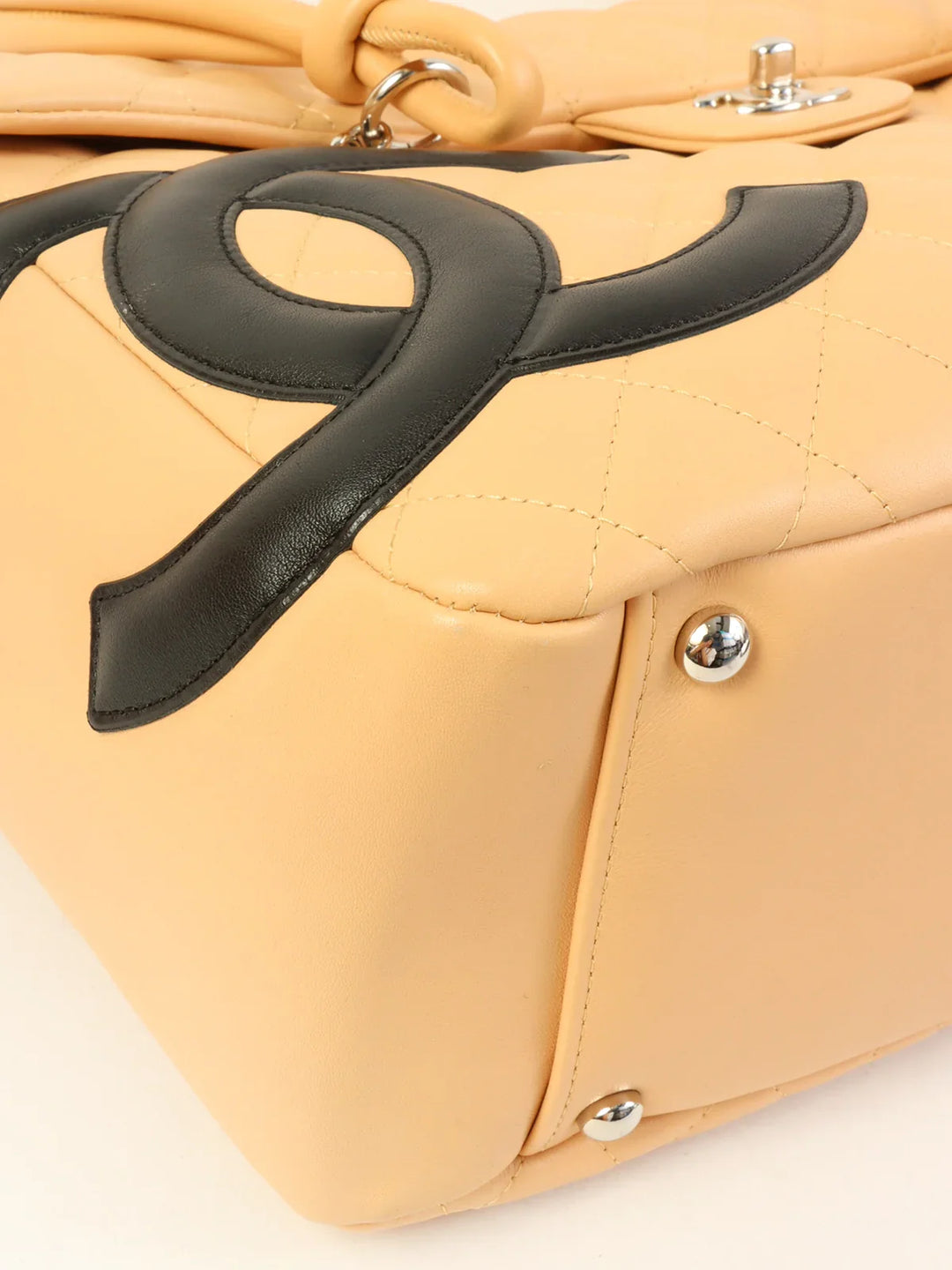 Chanel Around 2004 Made Cambon Turn-Lock Tote Bag Beige/Black