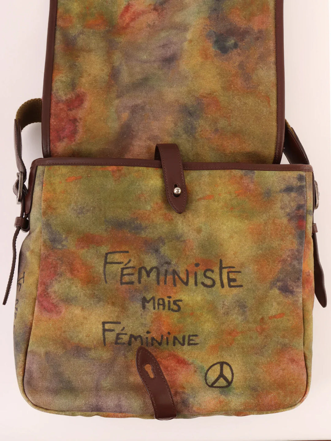 Chanel Around 2014 Made Canvas Tweed Combination Embroidery Shoulder Bag Khaki/Multi