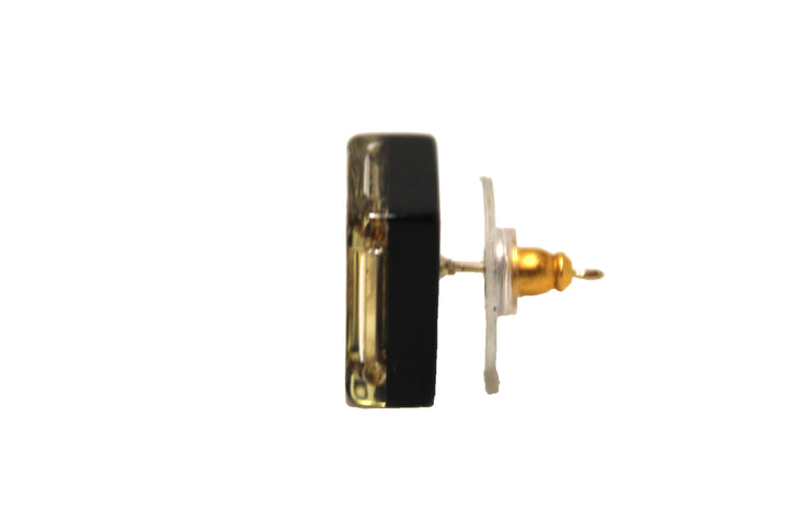 Top Quality Chanel Black and Gold CC Resin Square Timeless Classic Earrings