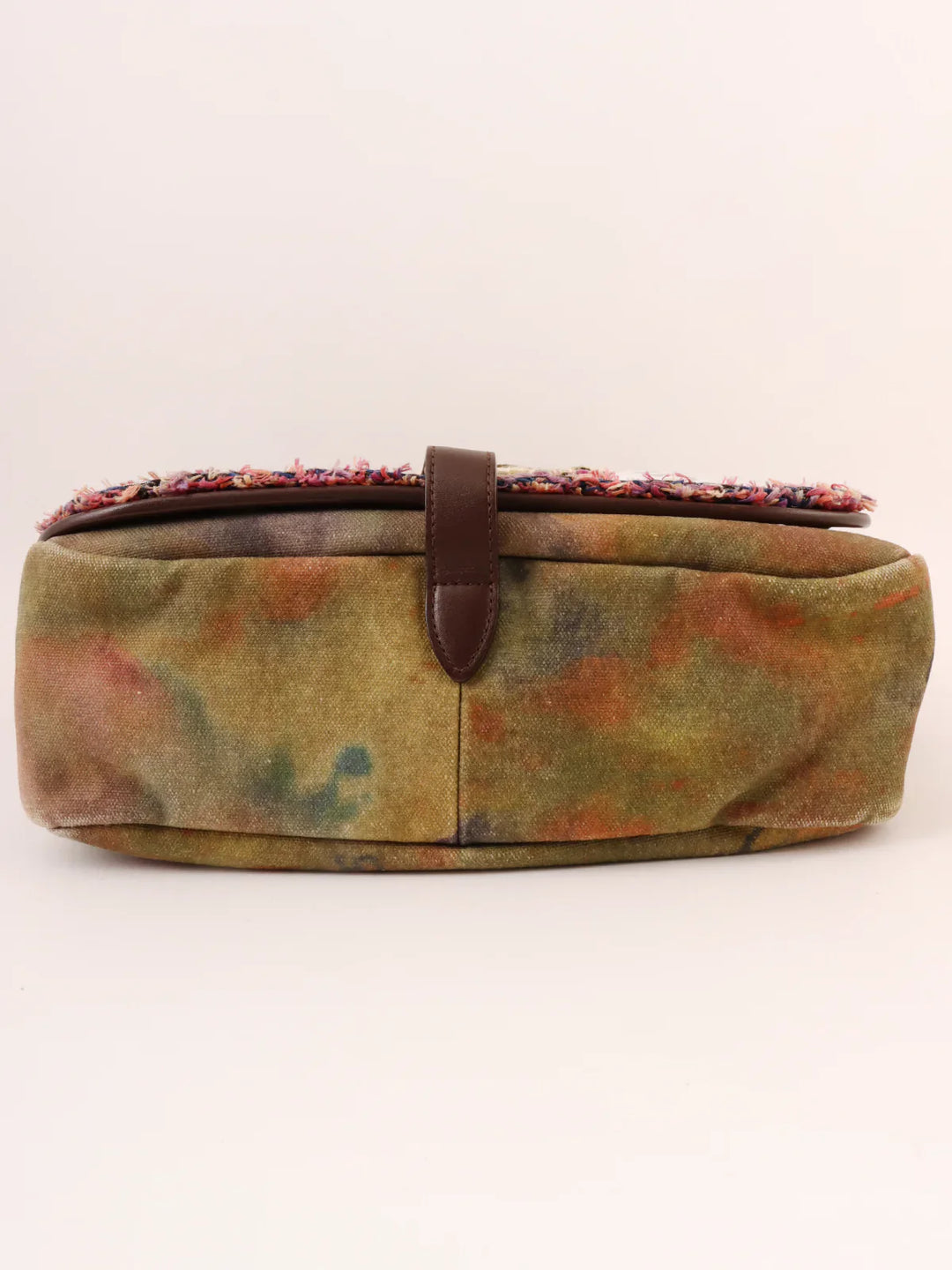 Chanel Around 2014 Made Canvas Tweed Combination Embroidery Shoulder Bag Khaki/Multi