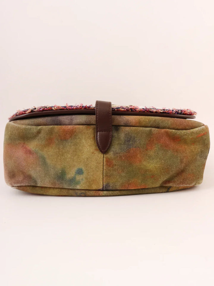 Chanel Around 2014 Made Canvas Tweed Combination Embroidery Shoulder Bag Khaki/Multi