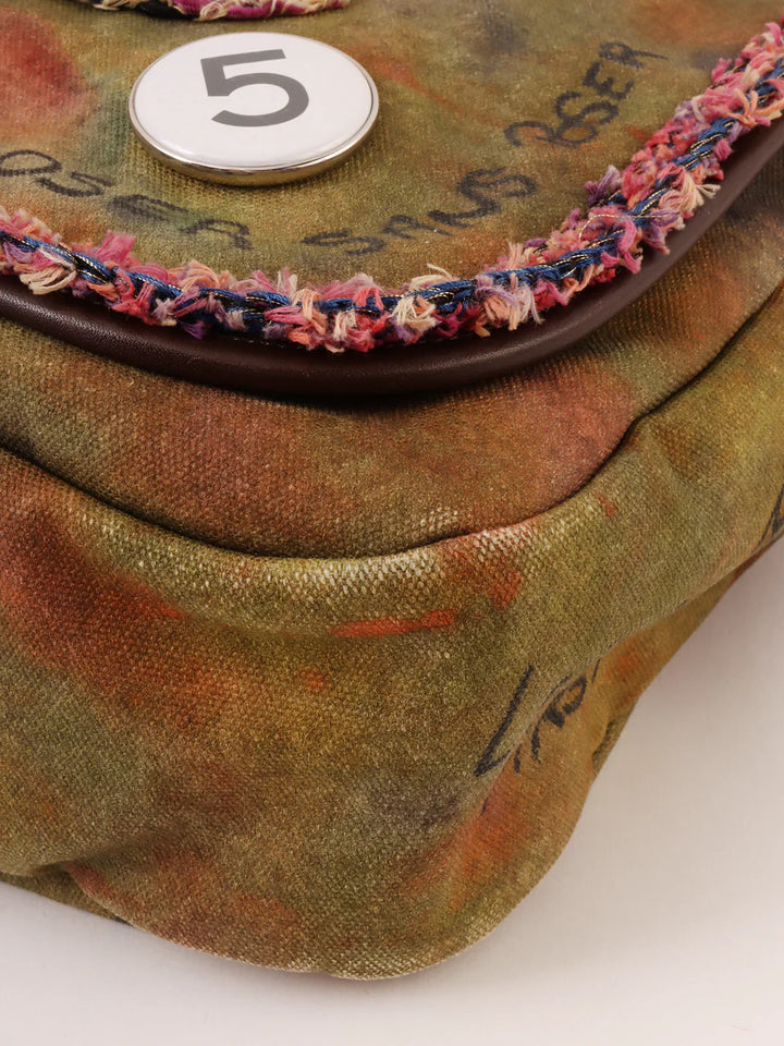 Chanel Around 2014 Made Canvas Tweed Combination Embroidery Shoulder Bag Khaki/Multi