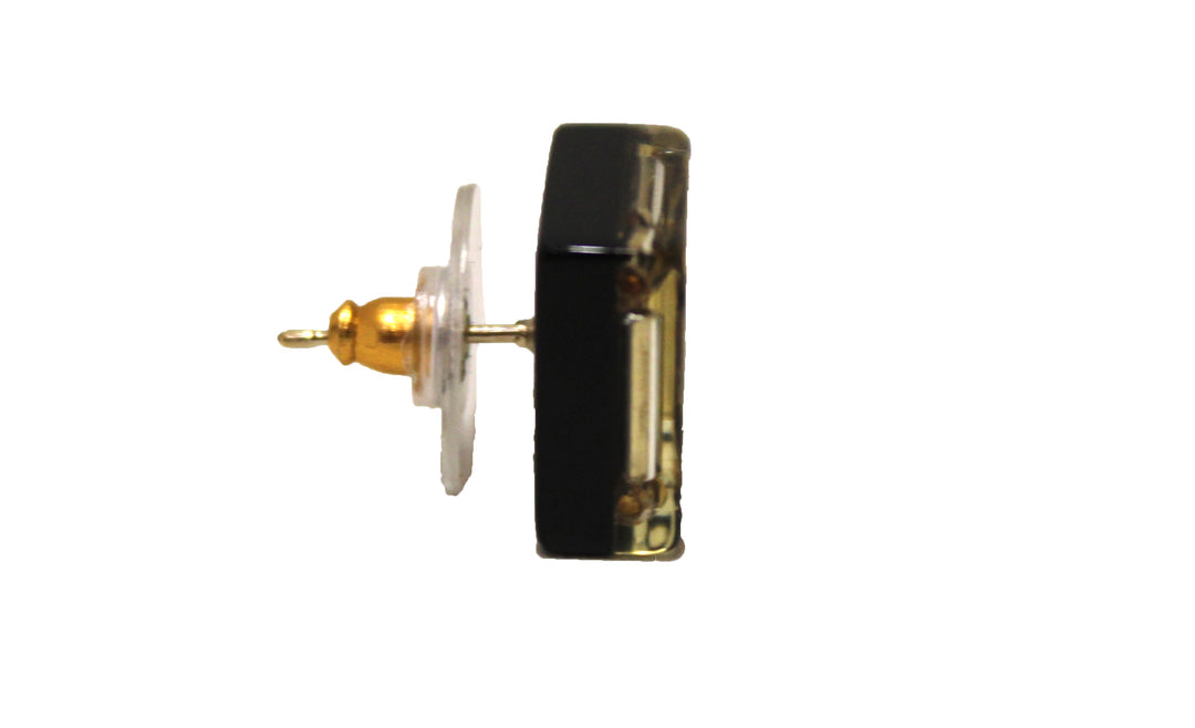 Top Quality Chanel Black and Gold CC Resin Square Timeless Classic Earrings