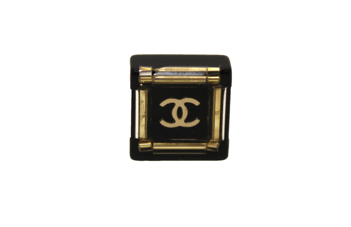 Top Quality Chanel Black and Gold CC Resin Square Timeless Classic Earrings