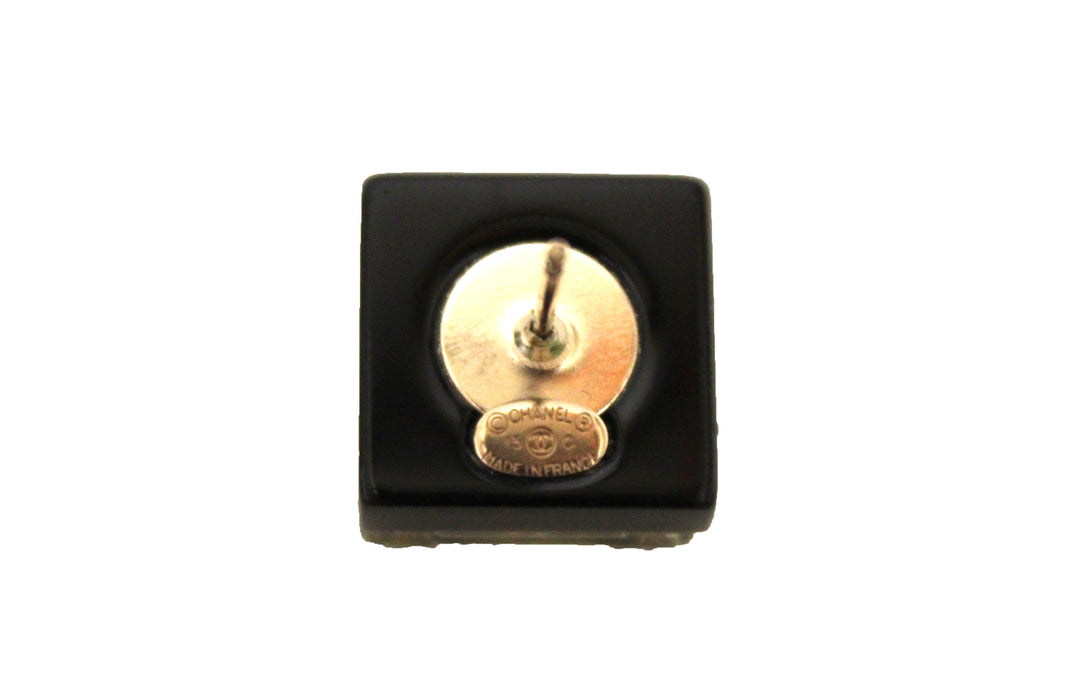 Top Quality Chanel Black and Gold CC Resin Square Timeless Classic Earrings