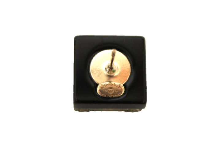 Top Quality Chanel Black and Gold CC Resin Square Timeless Classic Earrings