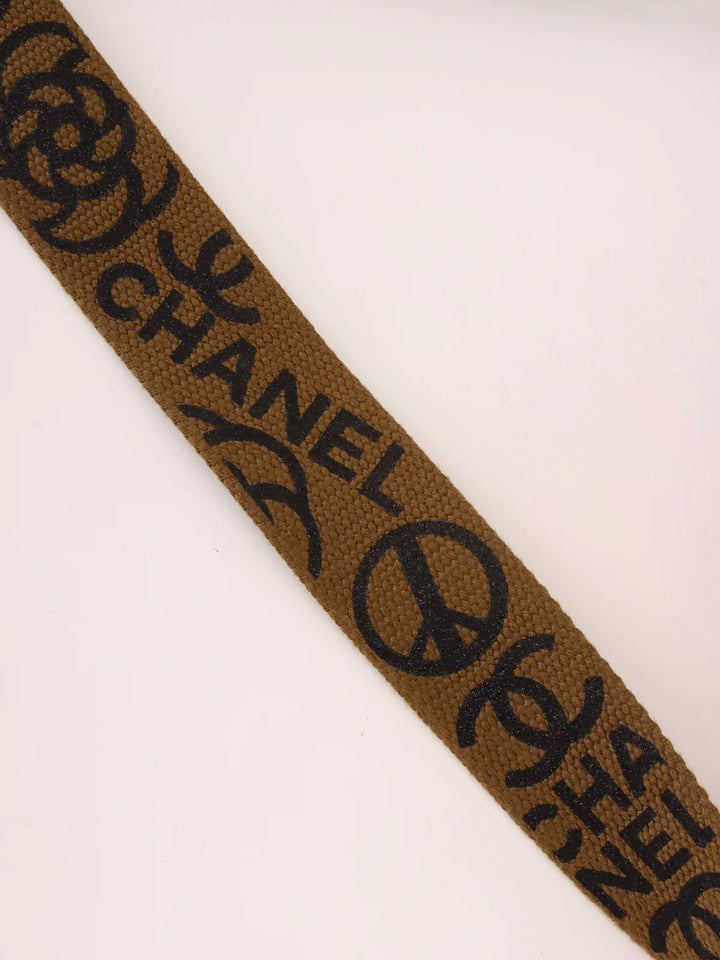 Chanel Around 2014 Made Canvas Tweed Combination Embroidery Shoulder Bag Khaki/Multi